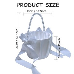 Wedding Flower Girl Baskets Pearl Handle Satin Bow Bridal Ceremony Decor 2 Pack