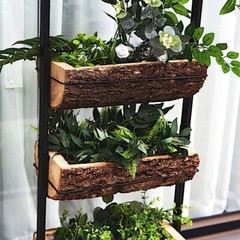 Black Brown 4 Tier METAL STAND Natural Wood PLANTER BOXES Party Home Decorations