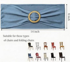 Pack of Spandex Dusty Blue Chair Sashes 50 Dusty Blue Sashes + Gold Buckles