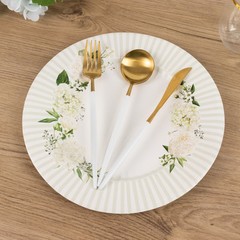 25 WHITE SAGE GREEN Dinner Paper Plates with Floral Lined Rim Decorations