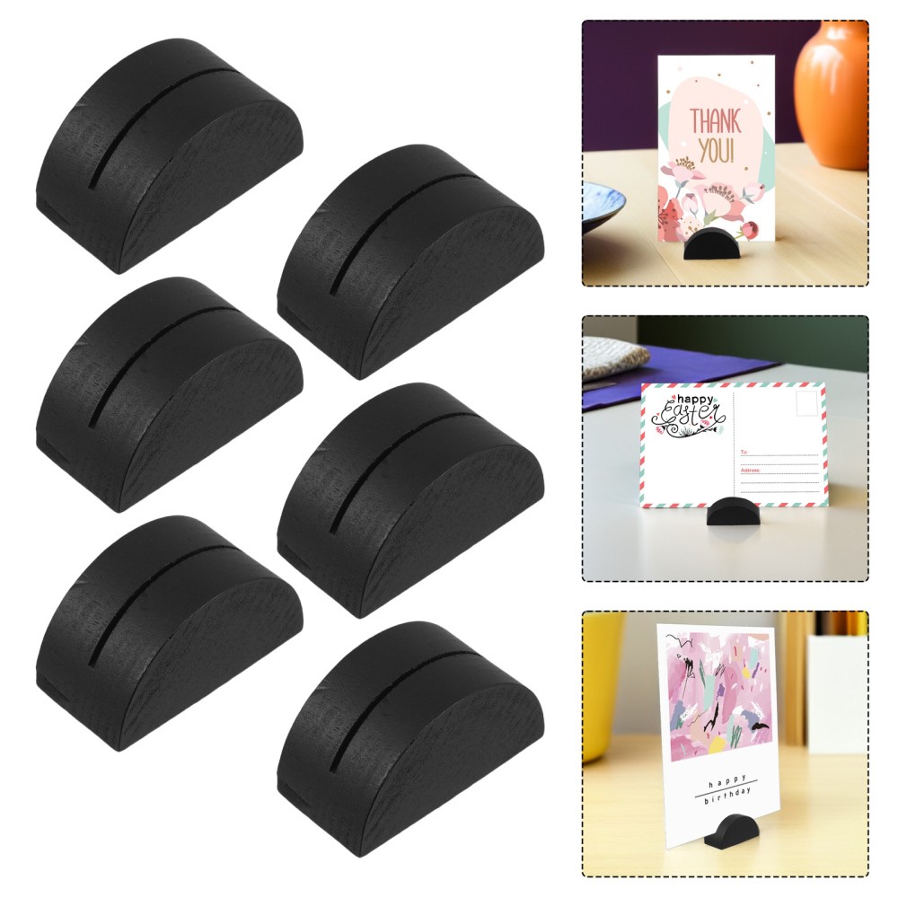 24Pcs Semi Circle Wood Card Holders Wedding Sign Stand Rustic Black Display