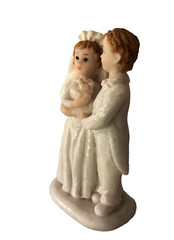 Vtg 3.5″ BRIDE GROOM Wedding Cake Topper Resin Shiny Glitter Veil Bouquet Tails