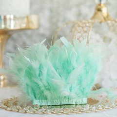 Mint Green 39″ long Natural Turkey Feathers Trim with Satin Ribbon Decorations