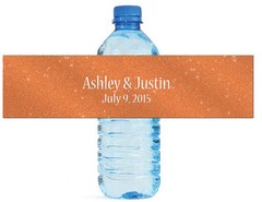 100 Modern Orange Glitter Wedding Birthday Party Water Bottle Labels 8″x2″