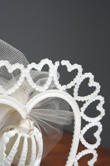 Vintage Art Deco Wedding Topper Sugar Sculpture Groom Bride Bell Lace Stand