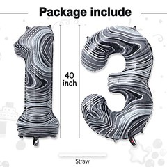 13 Balloon Number, 40 Inch Black Marble Foil Balloons Giant Marble Number 13