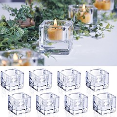 8-Pack Clear Glass Square Tealight Holders for Events & Decor