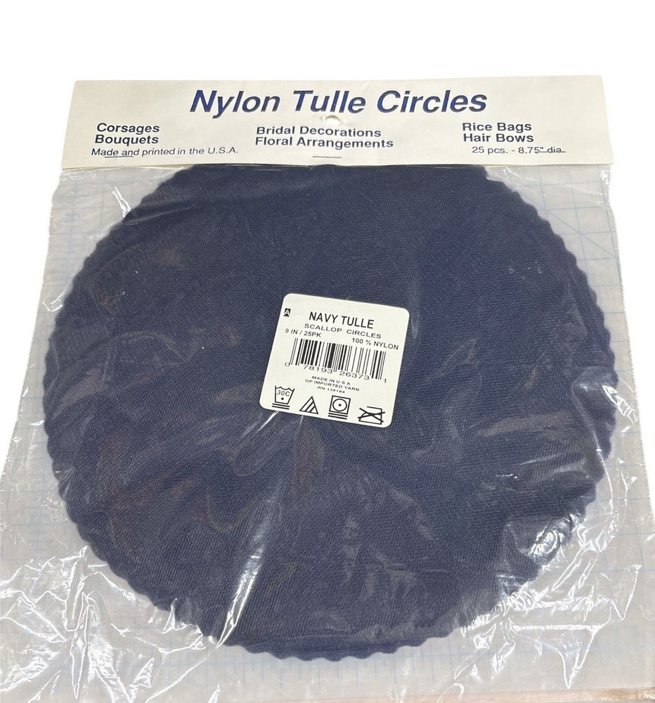 100 pcs 9″ Scalloped Nylon Tulle CIRCLES for Wedding Baby Party Favors Navy