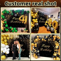 5x3ft Black And Gold Happy Birthday Banner Backdrop Decorations Golden Sparkl…
