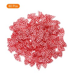 80Pcs Mini Gingham Ribbon Bow 1″ Checkered Ribbon Bows DIY Red and White