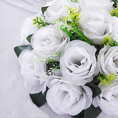 WHITE 2 Bouquets 10″ Silk Roses Artificial FLOWER BALLS Party Events Decorations
