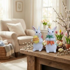 Resin Easter Rabbit Figurines White Pair 2.5 3 6.5cm Festive Home Decor