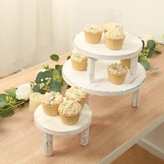 3 WHITEWASH Wooden Pedestal Cake Stands with Removable Legs Event Decoration