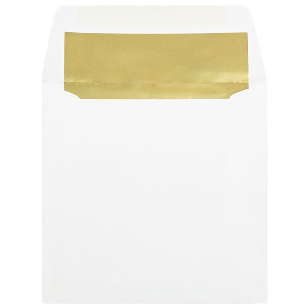JAM PAPER 6 x 6 Square Foil Lined Envelopes – White with 6 x 6, Gold