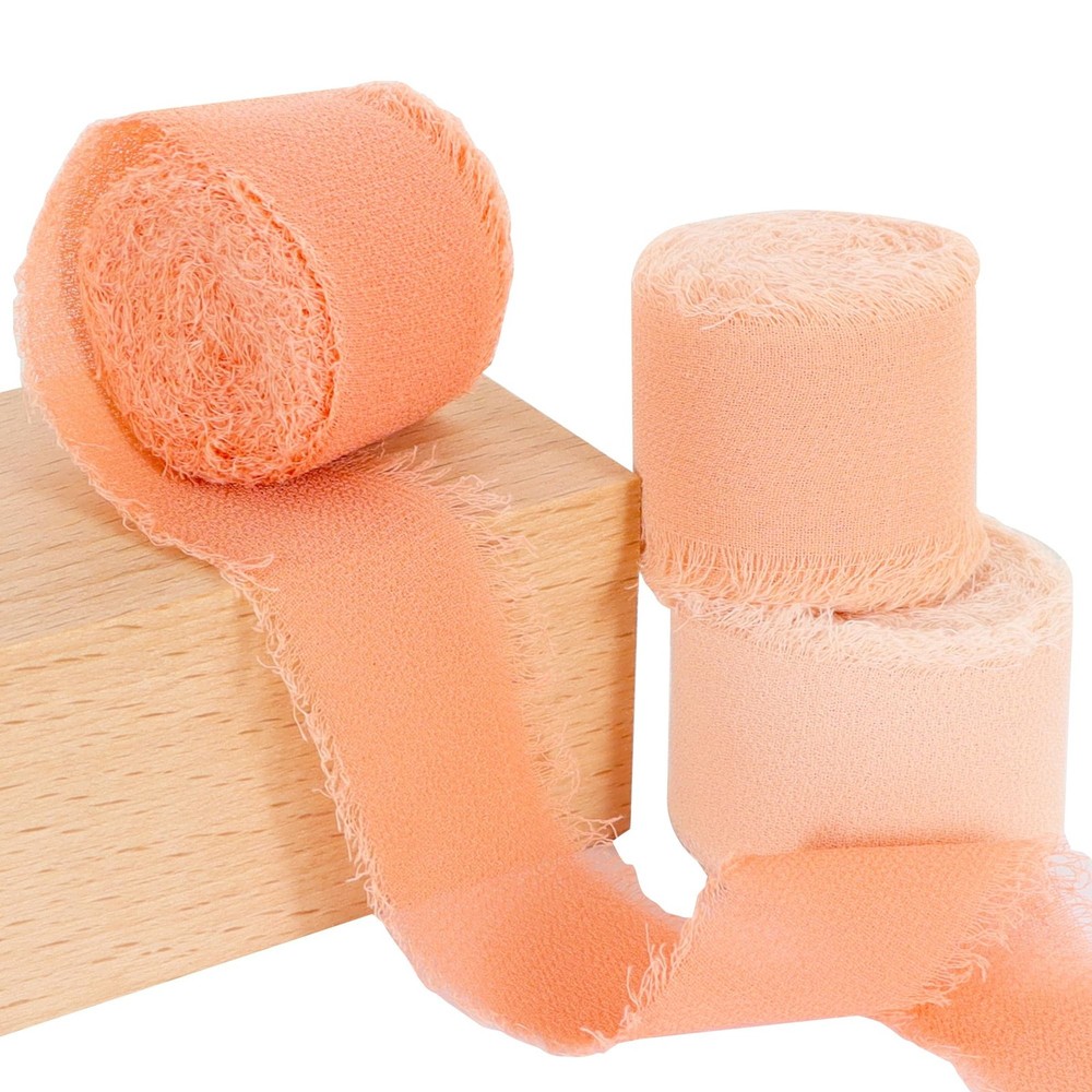 3 Rolls Nude Pink Chiffon Ribbon – 1 inch x 5 Yards, Silk Fabric for Gift Wra…