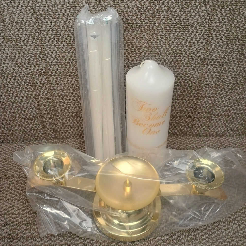 Irenare Unity Candles for Wedding Ceremony with Brass Colored Metal Stand New