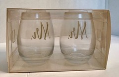 Mr & Mr Gold Stemless Wine Glasses Same Sex With Elegant Lettering 176 Oz