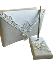 Guest Book and Pen Set, Lillian Rose Country Lace, White and Ivory