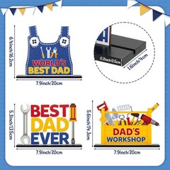 Father’s Day Wooden Centerpiece Decoration – 3Pcs Best Dad Ever Table Decor Too