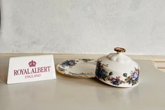 Moonlight Rose Butter Dish with Lid – Porcelain Serving Piece, 80s Royal Albert