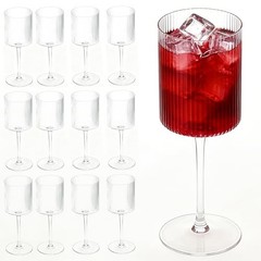 24 Pack 9oz Clear Ribbed Plastic Stemmed Wine 24PCS Clear Ribbed Wine Cups