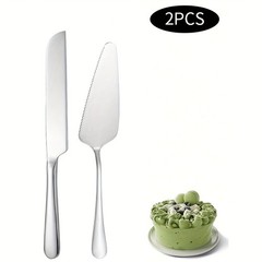 2 Pieces Stainless Steel Silvery Cake Knife and Server Set Cutting Slicing