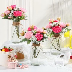 Rustic Mason Jar Centerpieces with Faux Peony & Baby’s Breath – 6 Sets