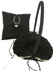 Black Satin Western Wedding Crystal Horseshoe Accessory 6 Piece Set