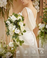 Elegant Wedding Bouquet Bride 13″ Ivory Rose Peony Orchid Faux Silk