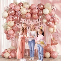Pink Birthday Decorations for Women with Dusty Pink Nude White Metallic Rose
