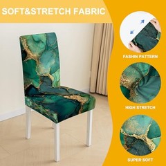 Marble Chair Covers Set of – Green Gold Abstract Pattern Stretch Dining 4 25