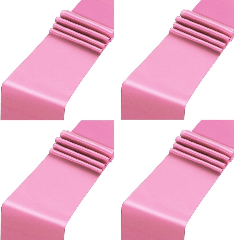 4pc 12″x 108» Pink Satin Table Runner Bright Silk Smooth Wedding Party Banquet