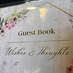 White Marble Colored Hardcover Floral Guest Book «Wishes & Thoughts» Pink & Gold