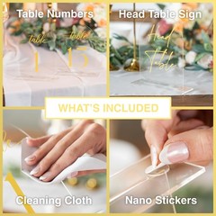 1-10 Set 5×7 Clear Arch Acrylic Table Numbers, Gold Font, Stands, Head Sign