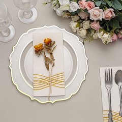 10 CLEAR 10.5″ Round Plastic Dinner Plates GOLD Scalloped Rim Events Wedding