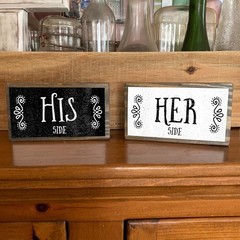 His Side Her Side Couples Sign Set – Rustic Wood & Metal Handmade Gift for Co…