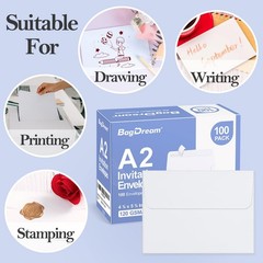 100 Pack White A2 Paper Envelopes Peel & Seal A2(4.375×5.75 Inches),