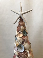 SEASHELL Topiary Tree Starfish Pink Beach CLAY POT Centerpiece Shore Ocean 18″
