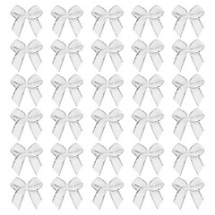 Mini Metallic Silver Edge Ribbon Bow, 22x23mm Bow (Pack of 50, White)