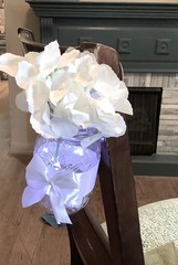 lighted hanging mason jar with hydrangea stem set of 2……you pick color of ribbon