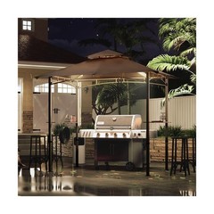 8×5 FT Grill Gazebo Outdoor BBQ Canopy with 2 LED Lights Brown