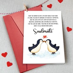 Romantic Penguin Valentines Day Card, Sweet Love Card To My Soulmate, Sentime…