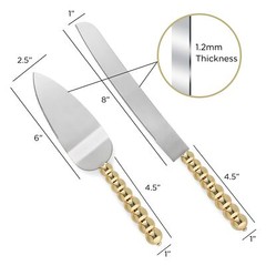 Homi Styles Wedding Cake Knife and Server Set | Elegant Gold Color with Beade…