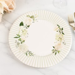 25 WHITE SAGE GREEN Dinner Paper Plates with Floral Lined Rim Decorations