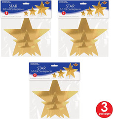 9-Count 3-D Gold Star Centerpieces, Starry Night Decorations for Table in 3 Size