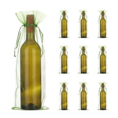 20Pcs 14 x 5 Inch Organza Wine Bags Gift Wrap Bags for Wedding Favors Green