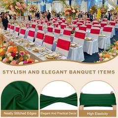 50 Pcs Spandex Chair Sashes Bows with Slider Buckle, Dark Green