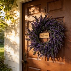 Outdoor Indoor Lavender Wreath Plastic Hanging Floral Decoration for Door 60cm