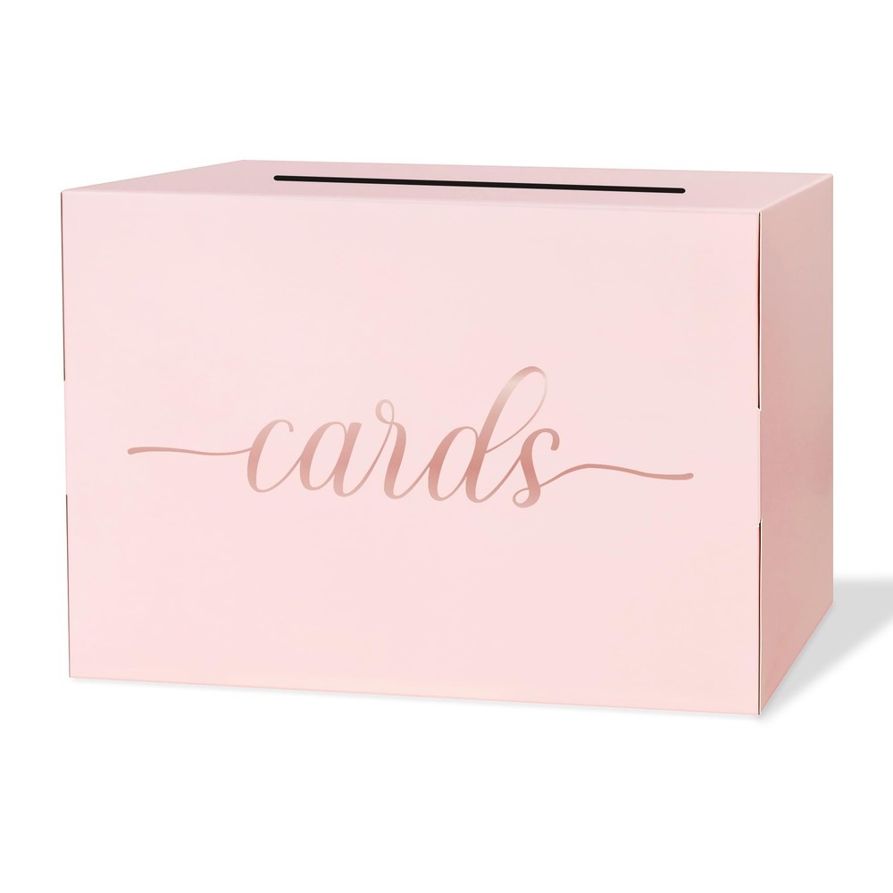 Pink Card Box Party Gift Paper Holder Rose Gold Foil Design Wedding Receptions
