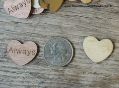 100 qty 1″ ALWAYS Wood Hearts Table Confetti Wooden Wedding Decor Embellishments